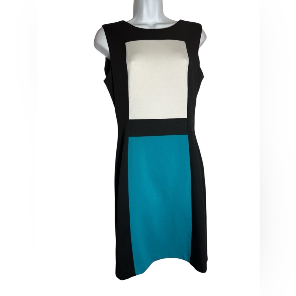 Calvin Klein Dress Size 8 Black‎ and Teal Colorblock Sleeveless Dress 🖤🩵🖤